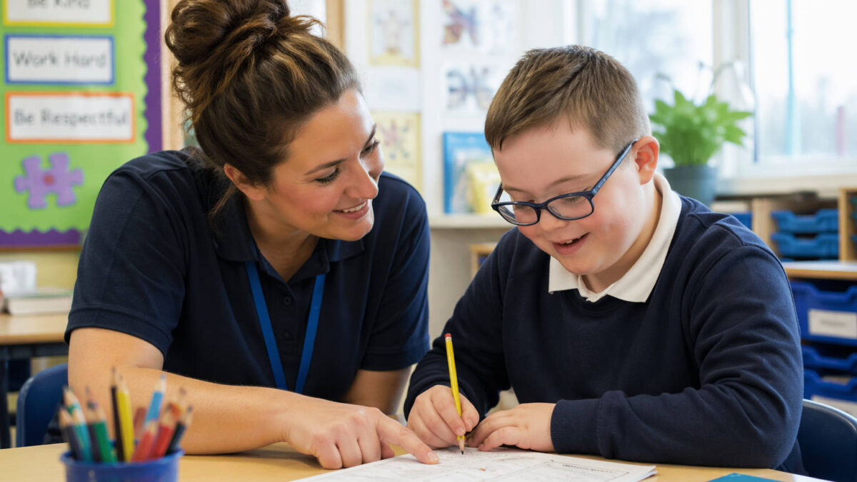 Image of Supply Teacher supporting a student in class
